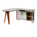 **Moderne L-vormige bureau met houten poten en opbergkast**